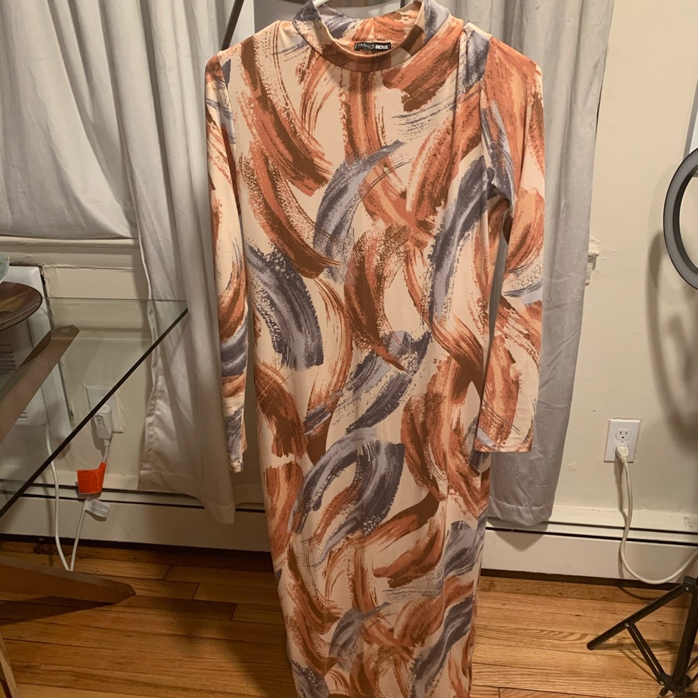 Neutral colored below the knee dress